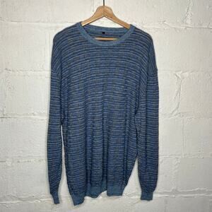 Men's Blue Abstract Knit Linen Cotton Nylon Crewneck Sweater Size Large